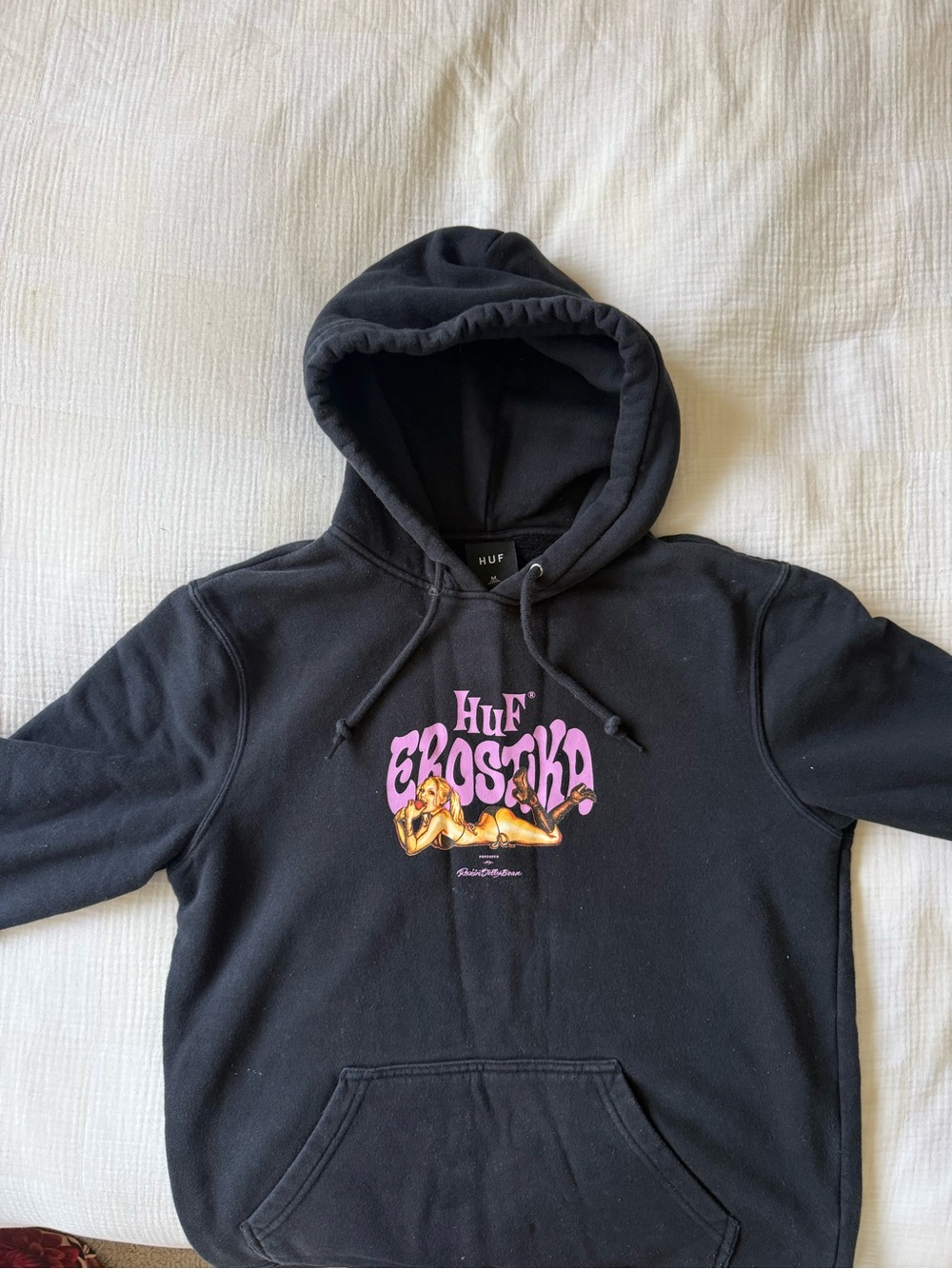 HUF Black Crewneck Sweatshirt with Pink & Gold Graphic